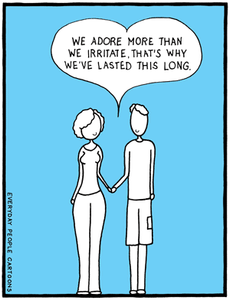 Comic cartoon about relationships, marriage, long term commitments, true love, anniversary funny image.