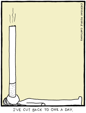 comic about smoking addiction and how cutting down, cutting back or controlled using usually fails