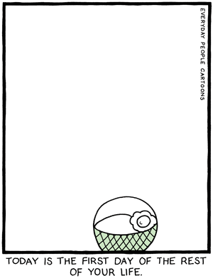 first day of baby's life, day one, for real, a comic for a baby shower