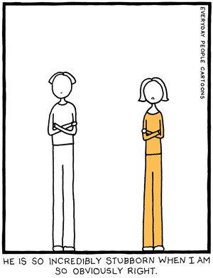 stubborn relationship cartoons comics, being right and wrong