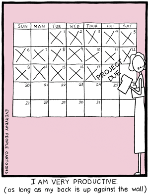 Productivity comic about last minute being productive