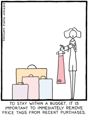 shopping, spending money budget comic