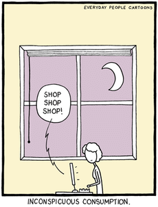 a comic about shopping addiction, and not practicing mindfulness.