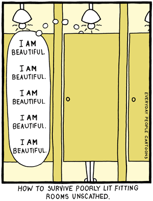 A comic about positive self talk in a dressing room.