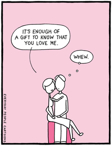 A comic about gift giving in a romatic relationship. love language.