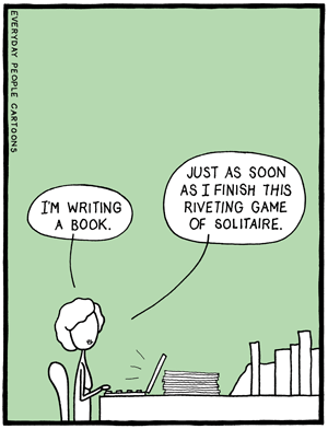 Writer's Block, wasting time online instead of writing a book, cartoons and comics for writers and authors and poets