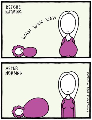 A funy comic about a new mom breastfeeding and nursing.